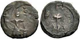 THE COUNTY OF EDESSA. BALDWIN II., Second Reign, 1108-1118. Follis. The count standing with long cross and shield. Rv. BAΔN around small cross. 5.79 g...
