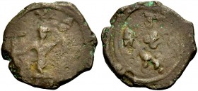 THE COUNTY OF EDESSA. BALDWIN II., Second Reign, 1108-1118. Follis. The count standing with long cross and shield. Rv. BAΔN around small cross. 4.83 g...