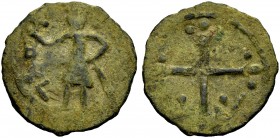 THE COUNTY OF EDESSA. BALDWIN II., Second Reign, 1108-1118. Follis. The count standing with small cross and sword, BAL under his right hand. Rv. Cross...