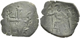 The Latin Rulers of Constantinople, 1204-1261. Aspron trachy. Cross with X-C / I-K Rv. The emperor standing with spear and orb, .ANO. 1.84 g. D.O. pl....