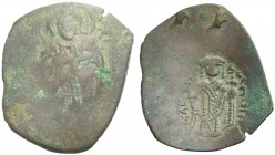 The Latin Rulers of Constantinople, 1204-1261. Aspron trachy, small module. Christ enthroned. Rv. The emperor standing with sword and orb, MANOHΛ- ΔΕC...