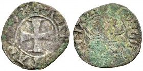 VENEZIA. ANDREA CONTARINI, 1368-1382. Tornesello. Cross, +.AND(R' Q)TAR' DVX Rv. The lion of St. Mark, +VEXILIFER VENECIAR' 0.66 g. Montenegro 129. Sc...