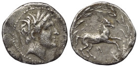 Sizilien. Akragas unter karthagischer Herrschaft.

 1/4 Schekel (Silber). Ca. 214 - 210 v. Chr.
Vs: Jugendlicher, männlicher Kopf (Triptolemos?) mi...