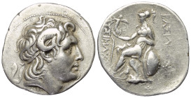 Königreich Thrakien. Lysimachos (306 - 281 v. Chr.).

 Tetradrachme (Silber). Ca. 297 - 281 v. Chr. Lampsakos (?).
Vs: Kopf des vergöttlichten Alex...