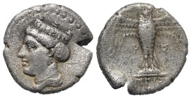 Pontos. Amisos.

 Siglos oder Drachme (Silber). Ca. 435 - 370 v. Chr.
Vs: Kopf der Hera-Tyche mit Mauerkrone links.
Rs: Eule mit gespreizten Flüge...