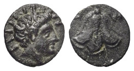 Mysien. Lampsakos. Memnon von Rhodos (ca. 380 - 333 v. Chr.).

Bronze.
Pseudo-rhodischer Typ.

Vs: Kopf des Helios rechts.
Rs: M - E. Rosenblüte...