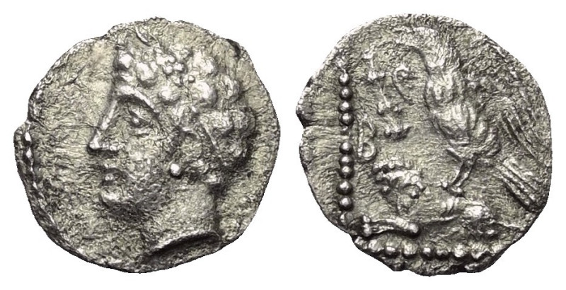 Kilikien. Ungesicherte Münzstätten.

 Obol (Silber). 4. Jhdt. v. Chr.
Vs: Män...