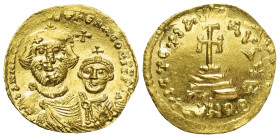 Heraclius (610 - 641 n. Chr.).

 Solidus (Gold). Constantinopolis.
Vs: Gekrönte Büsten des Heraclius und des Heraclius Constantinus mit Juwelenkreu...