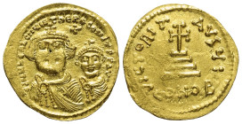 Heraclius (610 - 641 n. Chr.).

 Solidus (Gold). Constantinopolis.
Vs: Gekrönte Büsten des Heraclius und des Heraclius Constantinus mit Paludament ...