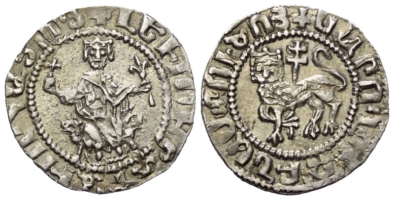 Levon I. - König (1198 - 1219).

 Tram (Silber).
Vs: Levon mit Globus crucige...