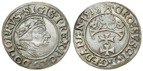 Sigismund I Old
POLSKA / POLAND / POLEN / POLOGNE / POLSKO

Zygmunt I Stary. Grosz (Groschen) 1538, Gdansk / Danzig 

Wariant z końcówką PRVS na ...