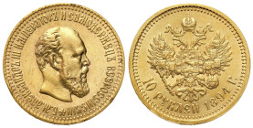 Russia 
RUSSIA / RUSSLAND / РОССИЯ / MOSCOW / PETERSBURG

Russia. Alexander III. 10 Rubles (Rouble) (Rouble) 1894 (АГ), St. Petersburg - RARE 
AW:...