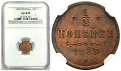 Russia 
RUSSIA / RUSSLAND / РОССИЯ / MOSCOW / PETERSBURG

Russia, Alexander III. 1/2 Kopek (kopeck) 1889 СПБ, St. Petersburg NGC MS63 RB - BEAUTIFU...