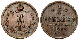 Russia 
RUSSIA / RUSSLAND / РОССИЯ / MOSCOW / PETERSBURG

Russia. Alexander III. 1/4 Kopek (kopeck) 1889 СПБ, St. Petersburg 

Bardzo rzadka drob...