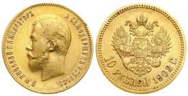 Russia 
RUSSIA / RUSSLAND / РОССИЯ / MOSCOW / PETERSBURG

Russia, Nicholas II. 10 Ruble (Rouble) 1902 AP, St. Petersburg - 
AW: Głowa cara w lewo,...