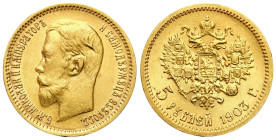 Russia 
RUSSIA / RUSSLAND / РОССИЯ / MOSCOW / PETERSBURG

Russia. Nicholas II. 5 Rubles (Rouble) (Rouble) 1903 AP, St. Petersburg 
AW: Głowa cara ...