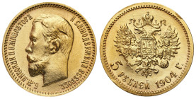Russia 
RUSSIA / RUSSLAND / РОССИЯ / MOSCOW / PETERSBURG

Russia. Nicholas II. 5 Rubles (Rouble) (Rouble) 1904 AP, St. Petersburg 
AW: Głowa cara ...