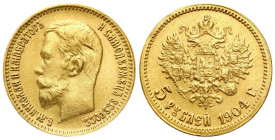 Russia 
RUSSIA / RUSSLAND / РОССИЯ / MOSCOW / PETERSBURG

Russia. Nicholas II. 5 Rubles (Rouble) (Rouble) 1904 ??, St. Petersburg 
AW: Głowa cara ...