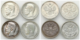 Russia 
RUSSIA / RUSSLAND / РОССИЯ / MOSCOW / PETERSBURG

Russia. Nicholas II. 50 Kopek (kopeck) 1897-1913, set of 4 

Monety w stanie od 3+ do 3...