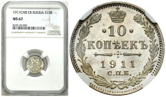 Russia 
RUSSIA / RUSSLAND / РОССИЯ / MOSCOW / PETERSBURG

Russia. Nicholas II. 10 Kopek (kopeck) 1911 СПБ-Б, St. Petersburg NGC MS67 (2MAX) - BEAUT...