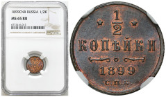 Russia 
RUSSIA / RUSSLAND / РОССИЯ / MOSCOW / PETERSBURG

Russia, Nicholas II. 1/2 Kopek (kopeck) 1899 ???, St. Petersburg NGC MS65 RB - BEAUTIFUL ...