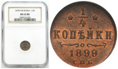 Russia 
RUSSIA / RUSSLAND / РОССИЯ / MOSCOW / PETERSBURG

Russia. Nicholas II. 1/4 Kopek (kopeck) 1899 СПБ, St. Petersburg NGC MS63 RB - BEAUTIFUL ...