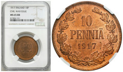 Russia 
RUSSIA / RUSSLAND / РОССИЯ / MOSCOW / PETERSBURG

Russia/Finland. 10 penny 1917 NGC MS65 RB (2MAX) - BEAUTIFUL 

Pięknie zachowana moneta...