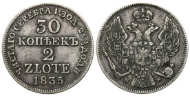 Poland XIX century / Russia 
POLSKA / POLAND / POLEN / RUSSIA / RUSSLAND / РОССИЯ

Poland 19th c./Russia. Nicholas I. 30 Kopek (kopeck) = 2 zloty 1...
