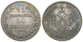 Poland XIX century / Russia 
POLSKA / POLAND / POLEN / RUSSIA / RUSSLAND / РОССИЯ

Poland 19th century / Russia. Nicholas I. 25 Kopek (kopeck) = 50...