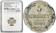 Poland XIX century / Russia 
POLSKA / POLAND / POLEN / RUSSIA / RUSSLAND / РОССИЯ

Poland 19th century/Russia. 5 grosze 1840 MW, Warsaw NGC UNC 
...