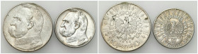 Second Polish Republic Circulation coins
POLSKA / POLAND / POLEN / POLOGNE / POLSKO

II RP. 5 zlotych 1934 Strzelecki i 10 zlotych 1934 Piłsudski -...