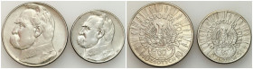 Second Polish Republic Circulation coins
POLSKA / POLAND / POLEN / POLOGNE / POLSKO

II RP. 5 i 10 zlotych 1934 Piłsudski - Strzelecki, group of 2 ...