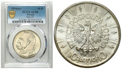 Second Polish Republic Circulation coins
POLSKA / POLAND / POLEN / POLOGNE / POLSKO

II RP. 10 zlotych 1934 Piłsudski PCGS AU58 - RARE YEAR 

Bar...