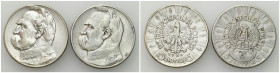 Second Polish Republic Circulation coins
POLSKA / POLAND / POLEN / POLOGNE / POLSKO

II RP. 5 zlotych 1934, Piłsudski, group of 2 pieces 

Dwa ty...