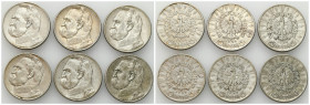 Second Polish Republic Circulation coins
POLSKA / POLAND / POLEN / POLOGNE / POLSKO

II RP. 5 zlotych 1934-1936 Piłsudski, group of 6 pieces 

Ob...