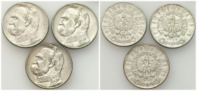 Second Polish Republic Circulation coins
POLSKA / POLAND / POLEN / POLOGNE / POLSKO

II RP. 5 zlotych 1934-1938 Piłsudski, group of 3 pieces 

W ...