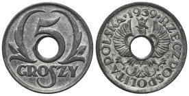Second Polish Republic Circulation coins
POLSKA / POLAND / POLEN / POLOGNE / POLSKO

Generalna Gubernia. 5 groszy 1939 - BEAUTIFUL 

Pięknie zach...