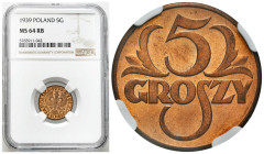 Second Polish Republic Circulation coins
POLSKA / POLAND / POLEN / POLOGNE / POLSKO

II RP. 5 groszy 1939, NGC MS64 RB - BEAUTIFUL 

Pięknie zach...