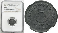 Second Polish Republic Circulation coins
POLSKA / POLAND / POLEN / POLOGNE / POLSKO

Królestwo Polskie. 5 fenig 1917 NGC MS63 - BEAUTIFUL 

Piękn...