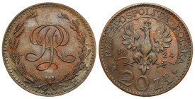 Second Polish Republic - PROBE Coins
POLSKA / POLAND / POLEN / PROBA / PATTERN

II RP. PROBE / PATTERN brąz 20 zlotych 1924, Monogramy - NAKŁAD 120...
