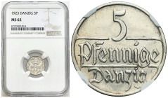 Free City of Gdansk
POLSKA / POLAND / POLEN / POLOGNE / POLSKO

Wolne Miasto Gdańsk/Danzig. 5 fenig 1923 NGC MS62 

Piękny egzemplarz, połysk men...