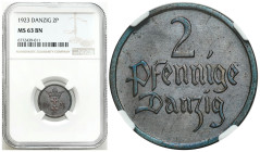 Free City of Gdansk
POLSKA / POLAND / POLEN / POLOGNE / POLSKO

Wolne Miasto Gdańsk/Danzig. 2 fenig 1923 NGC MS63 BN 

Piękny egzemplarz. Czekola...