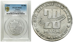 Lodz Ghetto (Litzmannstadt)
POLSKA / POLAND / POLEN / POLOGNE / POLSKO

Getto Łódź. 20 mark 1943, aluminium PCGS MS61 - BEAUTIFUL I RARE 

Monety...