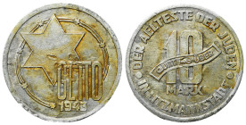 Lodz Ghetto (Litzmannstadt)
POLSKA / POLAND / POLEN / POLOGNE / POLSKO

Getto Łódź. 10 mark 1943 aluminium 

Ślady plastiku/lakieru na powierzchn...