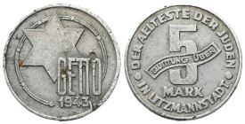 Lodz Ghetto (Litzmannstadt)
POLSKA / POLAND / POLEN / POLOGNE / POLSKO

Getto Łódź. 5 mark 1943, aluminium 

Obiegowy stan zachowania, korozja me...