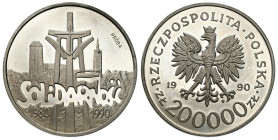 Nickel PROBE coins
POLSKA / POLAND / POLEN / PROBA / PATTERN

III RP. PROBE / PATTERN Nickel 200.000 zlotych 1990 Solidarność 

Ślad linii papila...