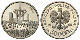 Nickel PROBE coins
POLSKA / POLAND / POLEN / PROBA / PATTERN

PRL. PROBE / PATTERN Nickel 50.000 zlotych 1990 - Solidarność 

Plamki na lustrze.N...