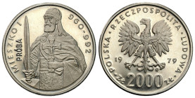 Nickel PROBE coins
POLSKA / POLAND / POLEN / PROBA / PATTERN

PRL. PROBE / PATTERN Nickel 2.000 zł 1979 Mieszko I- półpostać 

Piękny menniczy eg...