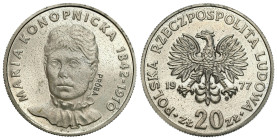 Nickel PROBE coins
POLSKA / POLAND / POLEN / PROBA / PATTERN

PRL. PROBE / PATTERN Nickel 20 zlotych 1977 Maria Konopnicka - duży Orzeł 

Ładny e...