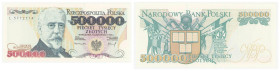 Polish banknotes - Third Polish Republic
POLSKA / POLAND / POLEN / POLOGNE / POLSKO

500.000 złotych 1993 seria L 

Pięknie zachowany.

Conditi...